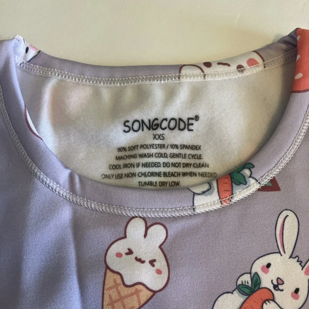 Songcode Girls Pajama Set Lavender With Bunnies Strawberries Size XXS C262
